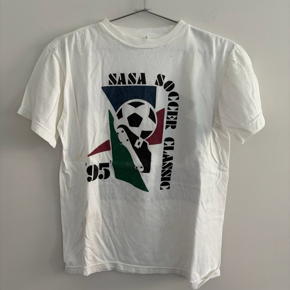 Vintage 90s Lotto SASA Soccer Classic 1995 Graphic T-Shirt White Small